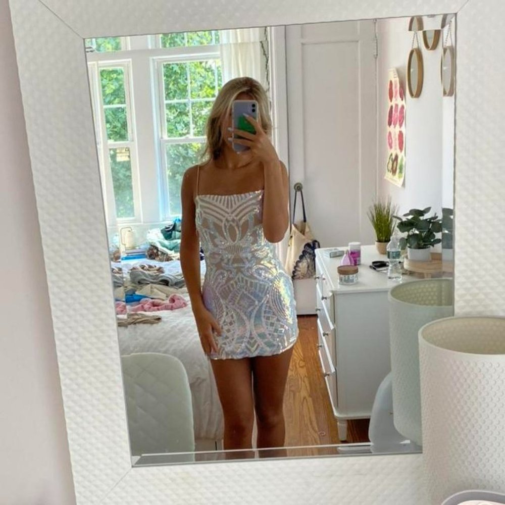 Lucy in the Sky  -Starstruck Strappy Dress in Nude Iridescence